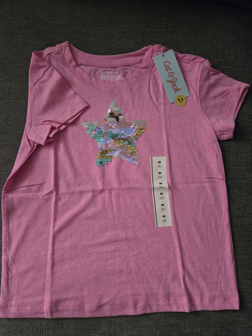 Cat & Jack Pink Short Sleeve Tee with Reversible Sequin Star